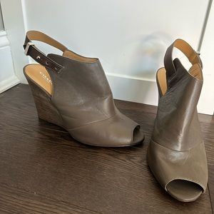 Coach Lindsay Leather Peep Toe Wedges - Size 9.5